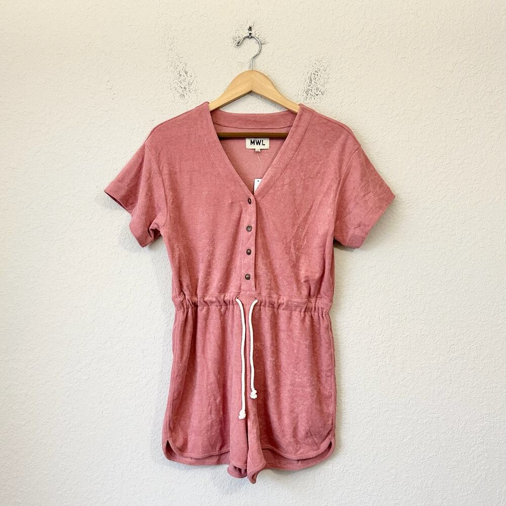 MADEWELL MWL Towel Terry Romper Dusty Rose Drawstring Waist Summer NWT